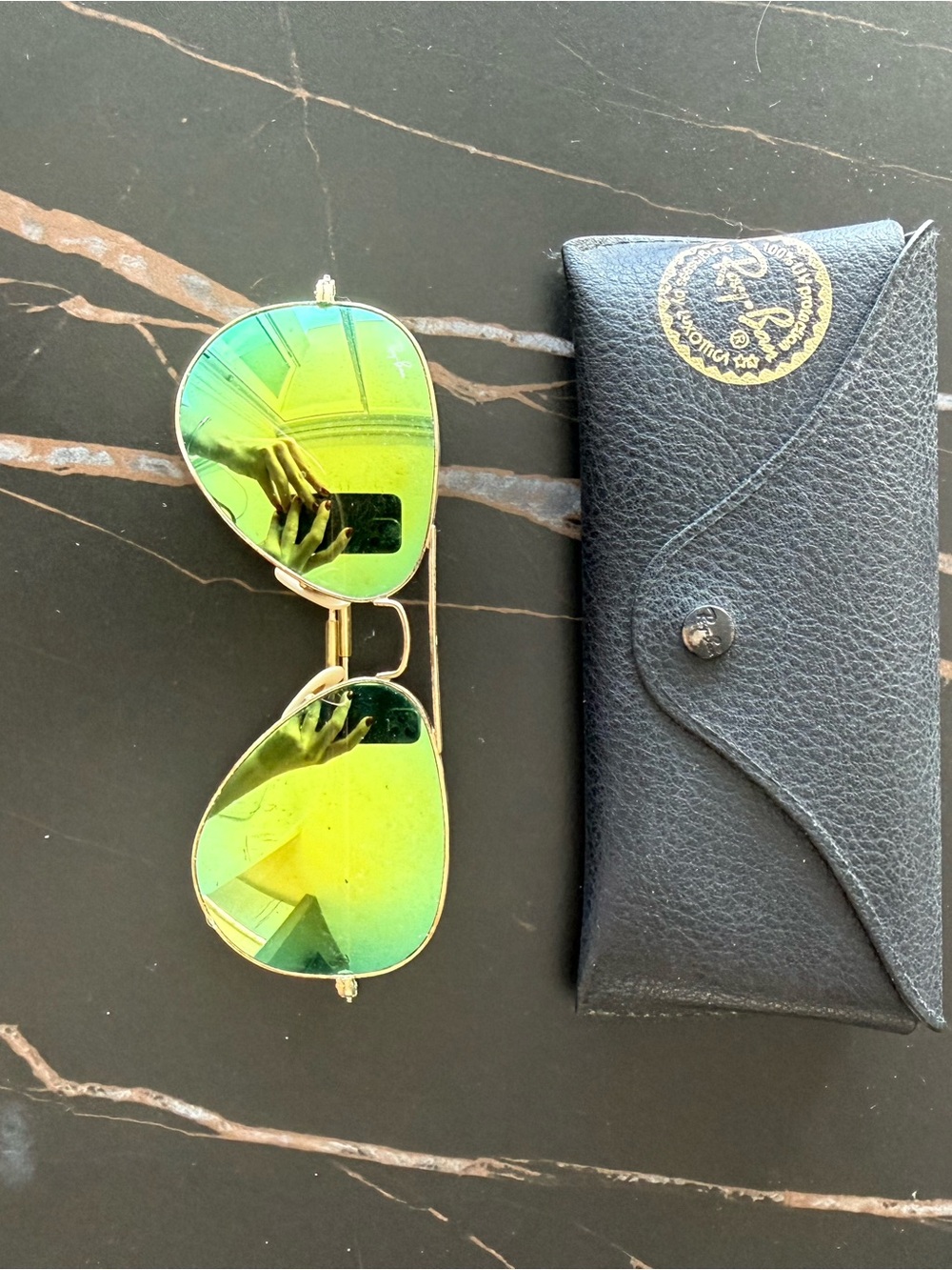 Ray-Ban Aviator Sunglasses with Yellow-Green Mirrored Lenses